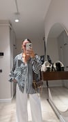 Siyah Beyaz Çizgili Transparan Oversize Gömlek