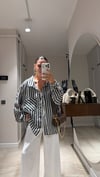 Siyah Beyaz Çizgili Transparan Oversize Gömlek