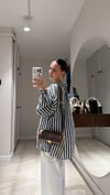 Siyah Beyaz Çizgili Transparan Oversize Gömlek