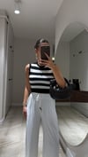 Siyah Beyaz Kalın Çizgili Triko Atlet