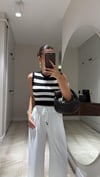 Siyah Beyaz Kalın Çizgili Triko Atlet