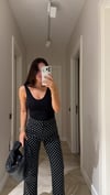 Siyah Beyaz Puantiyeli Agraflı Flare Pantolon