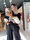 Siyah Beyaz Yazılı Balon Kol Kazak 