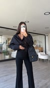 Siyah Çift Düğmeli İspanyol Paça Pantolon