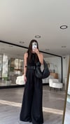 Siyah Çift Kemerli Pileli Palazzo Pantolon