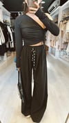 Siyah Çift Pileli Beli Lastikli Bol Pantolon