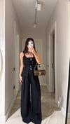 Siyah Çift Pileli Kemerli Palazzo Pantolon
