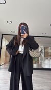 Siyah Çizgili Astarlı Blazer Ceket 