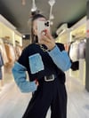 Siyah Denim Detaylı Crop Sweat 