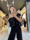 Siyah Ekru Geçişli Kayık Yaka Bluz