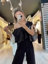 Siyah Ekru Geçişli Kayık Yaka Bluz