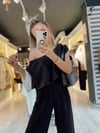 Siyah Ekru Geçişli Kayık Yaka Bluz