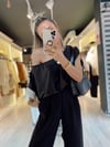 Siyah Ekru Geçişli Kayık Yaka Bluz