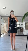 Siyah Ekru Kurdeleli Triko Elbise