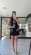 Siyah Ekru Kurdeleli Triko Elbise