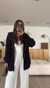 Siyah Fermuarlı Kapşonlu Oversize Sweat 