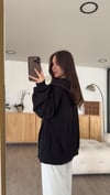 Siyah Fermuarlı Kapşonlu Oversize Sweat 