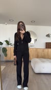 Siyah Fitilli Yırtık Detaylı Hırka Triko Takım