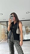 Siyah Gold Düğmeli Çelik Örme Triko Yelek 