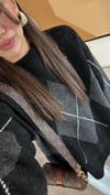 Siyah Gri Bisiklet Yaka Baklava Desenli Kazak
