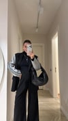 Siyah Gri Şerit Detaylı Garnili Blazer Ceket