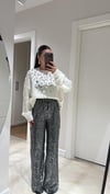 Siyah Gümüş Pullu Bel Lastikli Pantolon 
