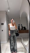 Siyah Gümüş Pullu Beli Lastikli Bol Paça Pantolon