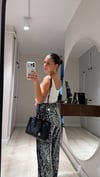 Siyah Gümüş Pullu Beli Lastikli Bol Paça Pantolon
