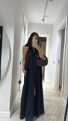 Siyah Halter Yaka Düğmeli Keten Elbise