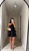 Siyah İnce Askılı Volanlı Mini Elbise