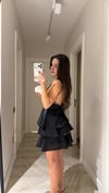 Siyah İnce Askılı Volanlı Mini Elbise