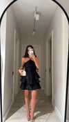 Siyah İnce Askılı Volanlı Mini Elbise