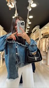 Siyah Jean Detaylı Düğmeli Sweat