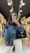 Siyah Jean Detaylı Düğmeli Sweat