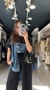 Siyah Jean Detaylı Düğmeli Tshirt