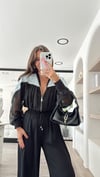 Siyah Jean Detaylı Tül Crop Ceket