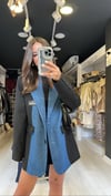 Siyah Jean Detaylı Vatkalı Blazer Ceket
