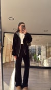 Siyah Kadife Fermuarlı Kapüşonlu Takım
