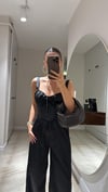 Siyah Kalın Askılı Saten Crop Bluz