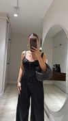 Siyah Kalın Askılı Saten Crop Bluz