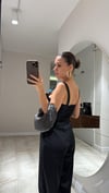 Siyah Kalın Askılı Saten Crop Bluz