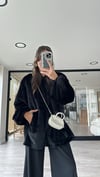 Siyah Kapüşonlu Marka Model Peluş Sweat 