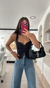 Siyah Kare Yaka Ön Bağlamalı Bluz 