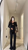 Siyah Kayık Yaka Üçlü Triko Takım