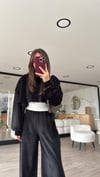 Siyah Kendinden Atletli Kadife Sweat 