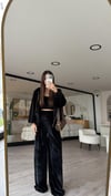 Siyah Kendinden Atletli Kadife Üçlü Takım