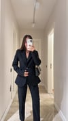 Siyah Kendinden Çizgili Pullu Ceket Pantolon Takım