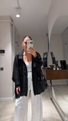 Siyah Kendinden Çizgili Transparan Gömlek