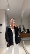 Siyah Kendinden Çizgili Transparan Gömlek