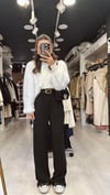 Siyah Kendinden Desenli Beli Lastikli Bol Paça Pantolon